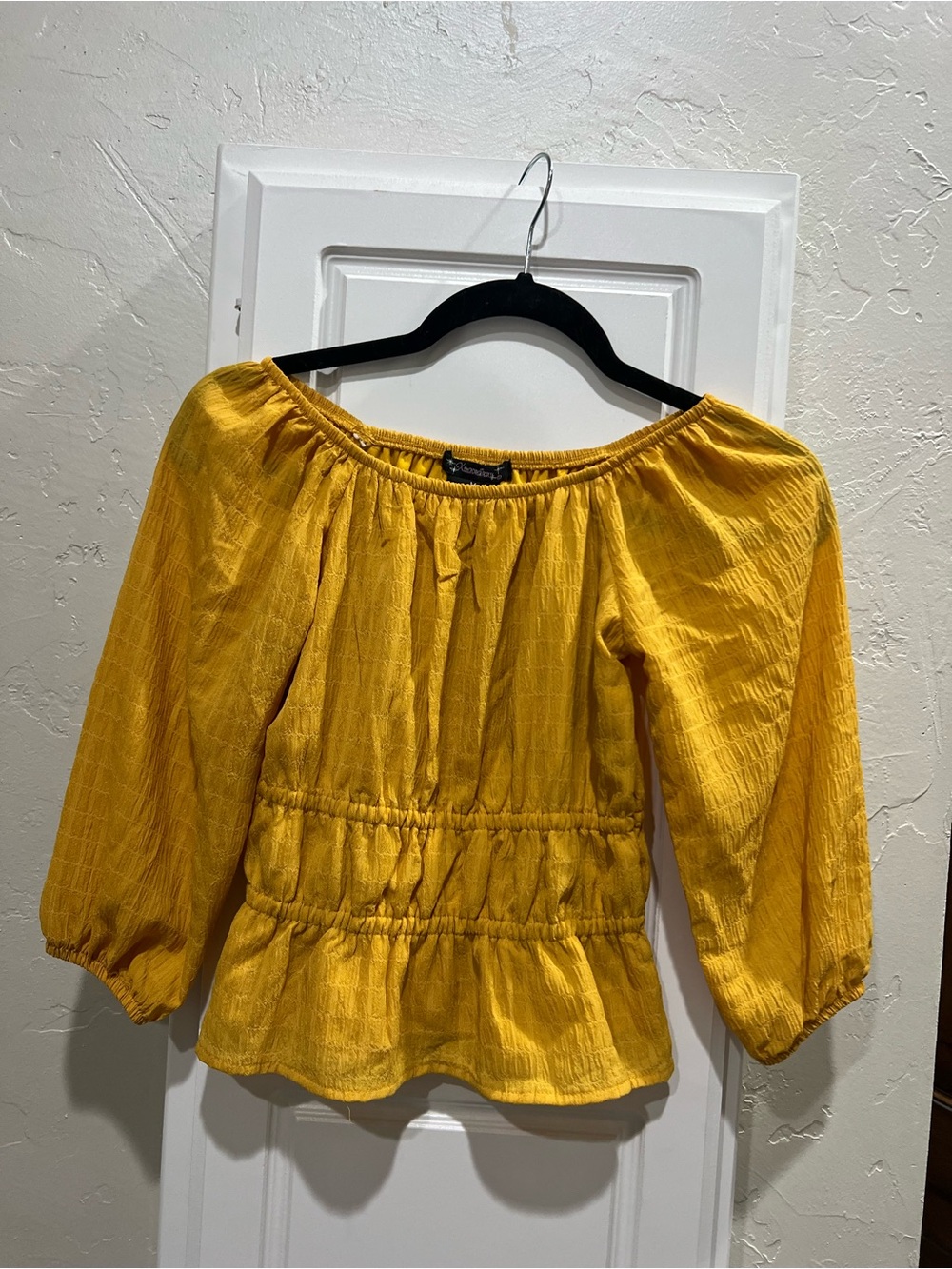 Xtraordinary Mustard Yellow Off-Shoulder Peasant Top for Kids
